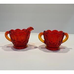 L.E. Smith Moon & Stars Amberina Cream & Sugar Set